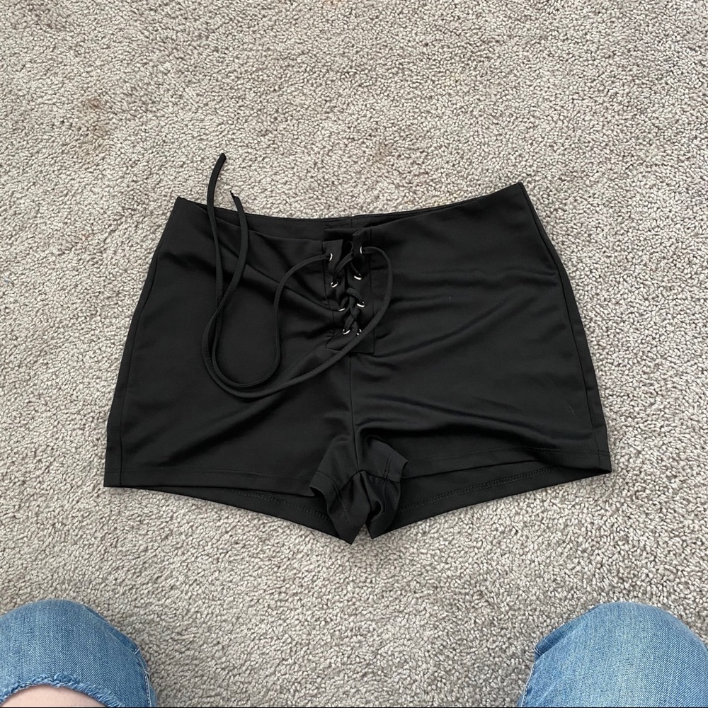 Black Lace Up Shorts